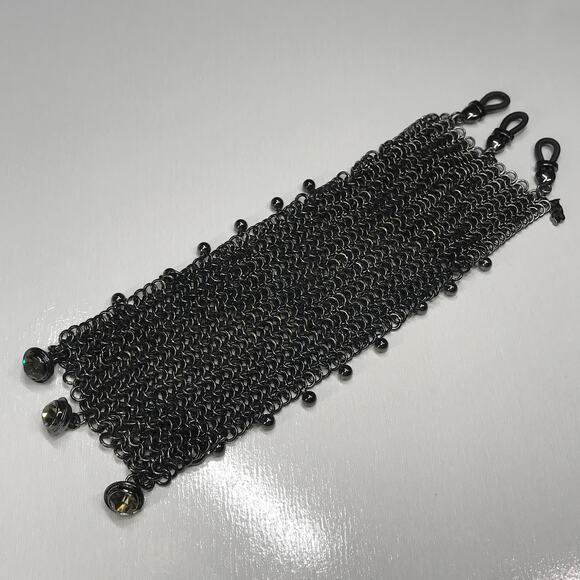 ABS by Allen Schwartz Chainmail Mesh Woven Chain Bracelet Bezel Set Rhinestones - Picture 10 of 16